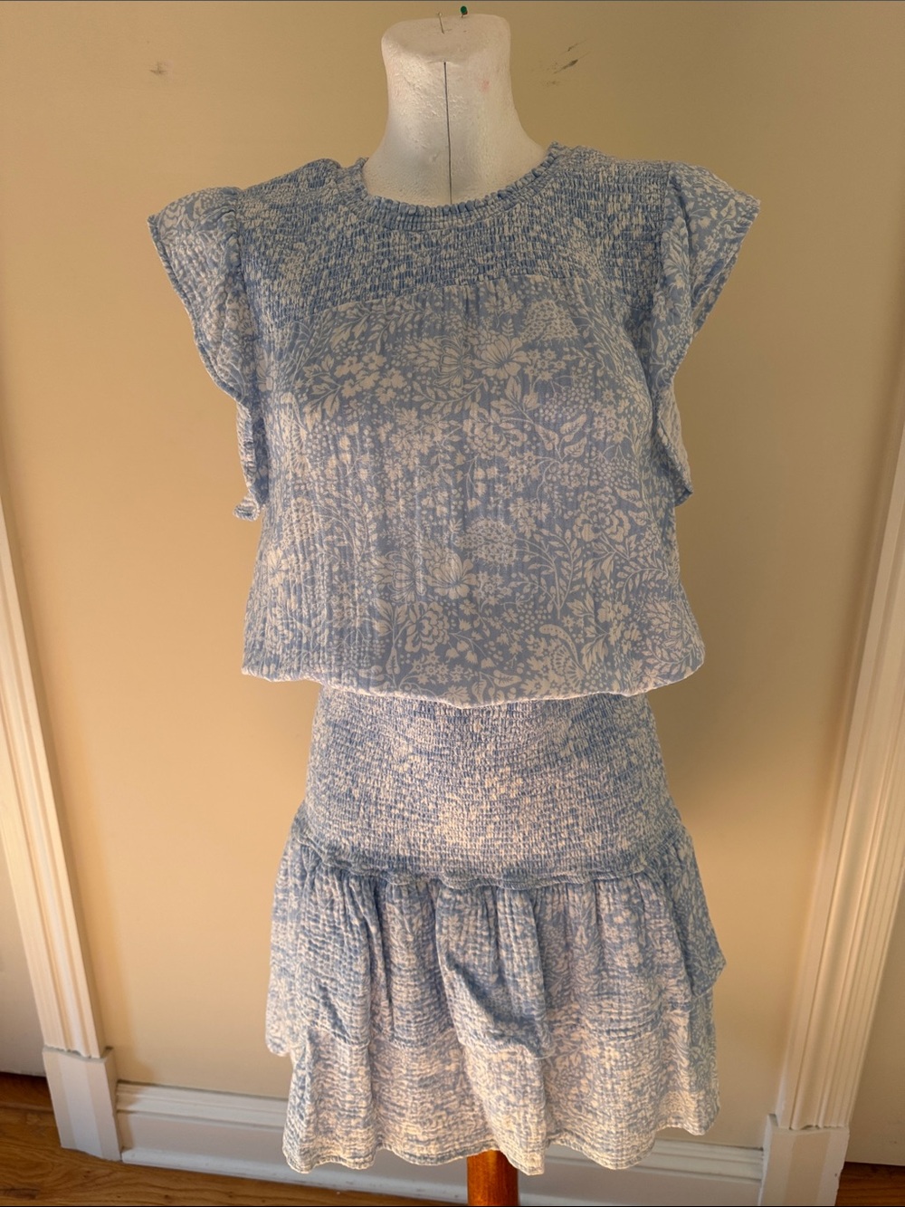sundays Blue and White Floral Mini Dress